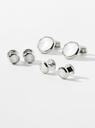 Tateossian Mens White mother-of-pearl cuff links and shirt buttons