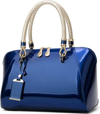 Nicole & Doris Fashion Women Handbag Patent Leather Bags Designer Top-handle Bags Shoulder Bags Crossbody Bag Elegant Clutches Evening Bags Blue