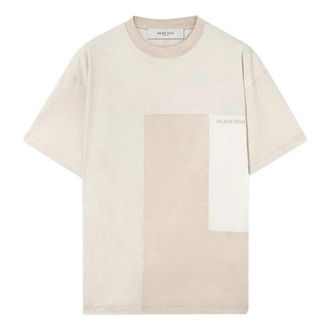 Golden Goose T-Shirts, male, Beige, Size: M T-shirt in cotton jersey with patchwork effect