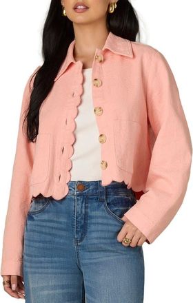 Wit & Wisdom Scallop Detail Cotton Crop Jacket in Papaya at Nordstrom, Size X-Small