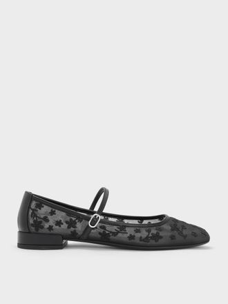 Charles & Keith Gertrude Embroidered-Mesh Mary Janes