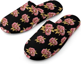 Generic Peonies Peony Flower Mens Cotton Slippers Memory Foam Comfort House Shoes Winter Indoor Slipper for Hotel Casa Spa