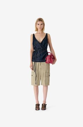 Iro Renata Denim Wrap Top in Satin Denim at Nordstrom, Size 42 Eu