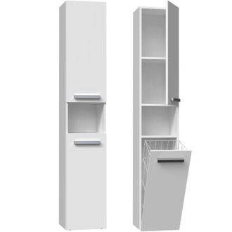 Hucoco Hucoco - Horti - Mueble De Ba&ntilde;o Con Cesto De Ropa - 31x30x174 Cm - Columna De Almacenaje Para Ba&ntilde;o