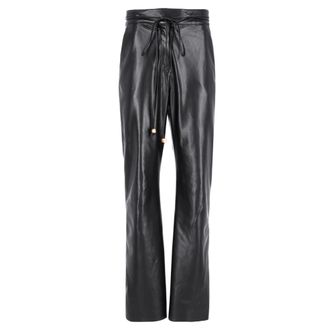 Nanushka broek met hoge taille en wijde pijpen in zwart imitatieleer