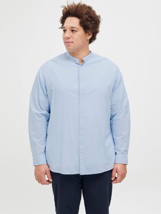 Jack & Jones Plus Size Langarmhemd JJEBREEZE LINEN BLE BAND SHIRT LS SN PLS, Herren, Gr. 3XL, N-Gr, blau (chambray blau), Web, Obermaterial: 70% Baumwolle, 30% Leinen, JACK 