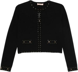 Twinset Gebreid Jasje met Strass - Dames - Vesten - Zwart - M - Polyester - Truien & Vesten