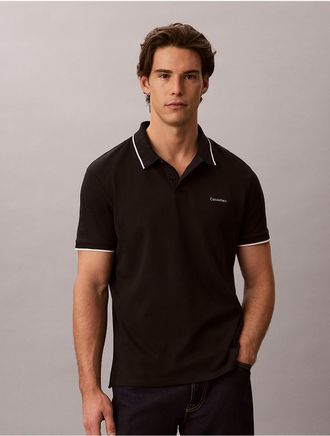 Calvin Klein Mens Liquid Touch Tipped Polo Shirt - Black - XL