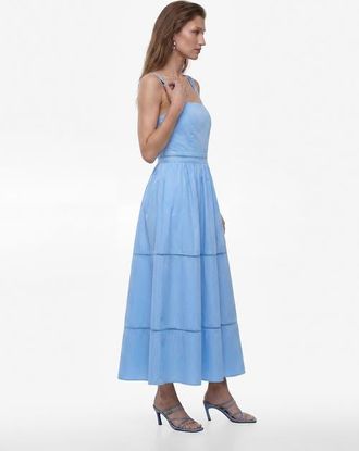 Koton Square Neck Lace Detail Cotton Strappy Dress in Blue at Nordstrom, Size 12