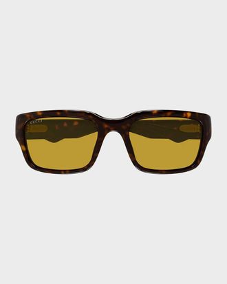 Gucci Men & apos;s Logo Plastic and Nylon Rectangle Sunglasses