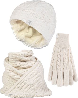 Heat Holders Dames Gebreide Muts Handschoen & Sjaal Set - Room