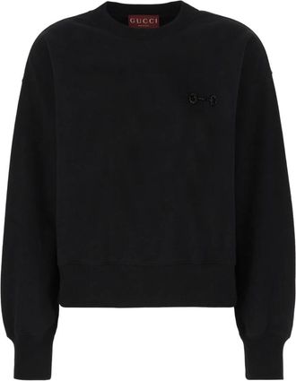 Gucci Sweatshirts, female, Black, Size: S Cotton Jersey Sweatshirt with Embroidery