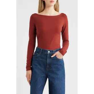 Reformation Wiley Long Sleeve Knit Top in Fig Jam at Nordstrom, Size X-Large