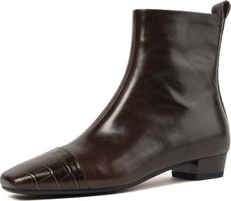 TinaCus Womens Genuine Leather Handmade Side Zip Up Chunky Heel Flat Ankle Boots, Brown, 5 UK