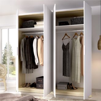 Dmora Gran Armario Holder, Ropero Dormitorio 2 Estantes, Perchero, Cajones, 51x204h Cm Blanco
