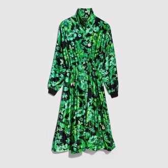 Gucci Printed Shiny Stretch Silk Long Dress, Green