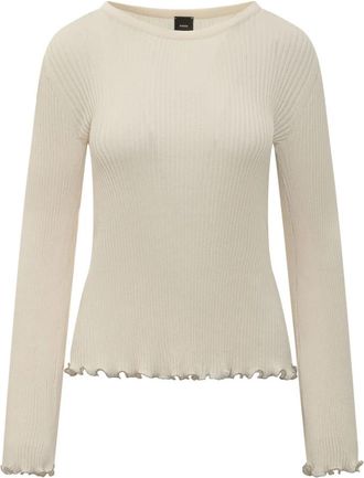 Pinko Gerimpelde Gebreide Top - Dames - Ronde hals truien - Beige - S - Katoen - Truien & Vesten