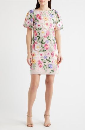 Eliza J Embroidered Floral Cocktail Shift Dress in Pink Multi at Nordstrom, Size 14
