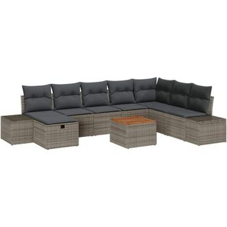 vidaXL Garden Sofa Set with Cushion 9 pcs Grey Poly rattan vidaXL