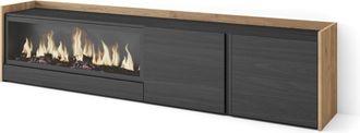 Skraut Home Skraut Home - Mueble Tv, Televisi&oacute;n, Muebles De Sal&oacute;n, Almacenaje, 212x35x50cm, Para Tv Hasta 80, Chimenea El&eacute;ctrica Xxl, Estilo Moderno, Negro Y Robl
