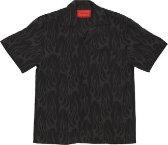 Vision Of Super Flames Aop Shirt Zwart Korte Mouw - Heren - Korte mouwen Overhemden - Zwart - L - Overhemden