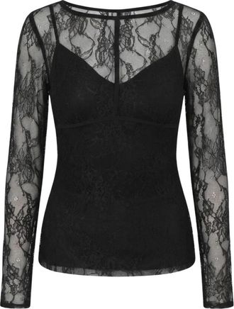 Rinascimento Blouse van kant met hartvormige voering - Dames - Longsleeves - Zwart - XL - Polyester - Tops