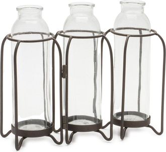 Melrose International Bottle Vases In Iron Holder