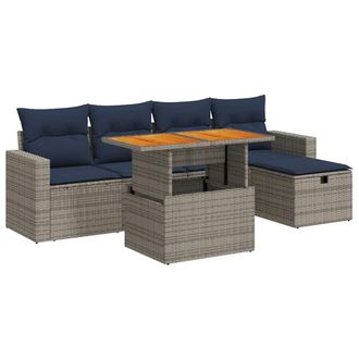 No Brand Vidaxl Tavolo Da Giardino - Set Divano Da Giardino 6pz Con Cuscini Grigio Polyrattan Acacia