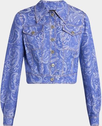 Etro Paisley Jacquard Crop Denim Jacket