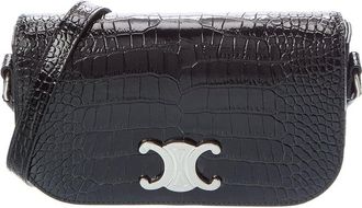 Celine Celine Small Triomphe Croc-Embossed Leather Crossbody