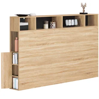 IDMarket Testiera Cleo 165 Cm Con Contenitori Effetto Faggio E Nero