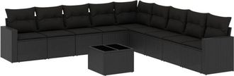 vidaXL Vidaxl - Set De Sof&aacute;s De Jard&iacute;n 10 Pzas Cojines Rat&aacute;n Sint&eacute;tico Negro