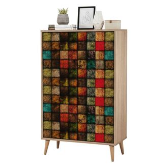 Dmora Aparador Proxima, Buf&eacute; De Sal&oacute;n, Aparador De Sal&oacute;n, Despensa De Cocina, 80x36h127 Cm, Roble Y Multicolor, Con Embalaje Reforzado - Dmora