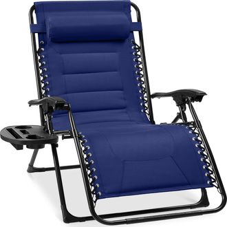 Best Choice Products Oversized Padded Zero Gravity Chair, Folding Outdoor Patio Recliner w/ Side Tray - Cobalt Blue
