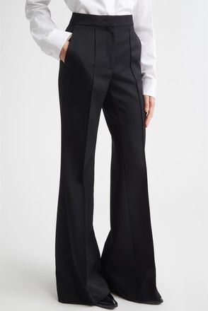 Jil Sander Pintucked Wool Grain de Poudre Flare Trousers in Black at Nordstrom, Size 6 Us