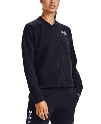 Under Armour Activewear Rival Fleece Bomber Jacket In Black/white