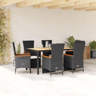 vidaXL Set De Comedor De Jard&iacute;n 7 Pzas Y Cojines Rat&aacute;n Sint&eacute;tico Negro Vidaxl