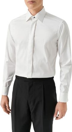 Eton Contemporary Fit Geometric Brocade Supima Cotton Dress Shirt in White at Nordstrom, Size 15.5