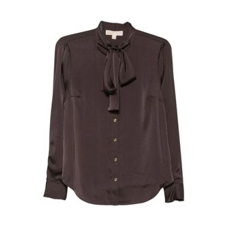 Michael Kors Blusa de Sat&eacute;n con Cuello Corbata - Blouses & Shirts - Mujer - Marr&oacute;n - XS