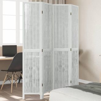 Berkfield Home Room Divider 4 Panels White Solid Wood Paulownia