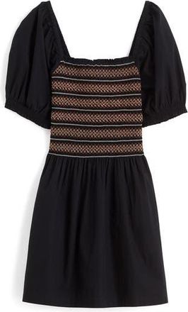Madewell Smocked Puff Sleeve Minidress in Jet Black at Nordstrom Rack, Size Xx-Small