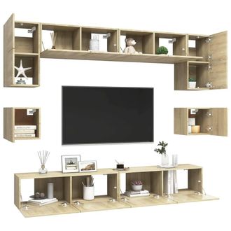 Berkfield Home Practical 8 Piece TV Cabinet Set Sonoma Oak Engineered Wood in Light Tan