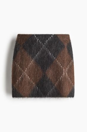 H&M Minijupe aus Mohairmix - Braun/Argylemuster