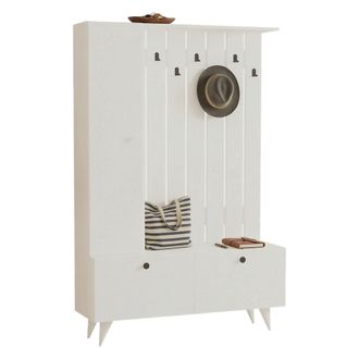 Dmora Mueble De Entrada Aiello, Perchero, 6 Estantes, Apertura Abatible, 112x35x170h Cm Blanco