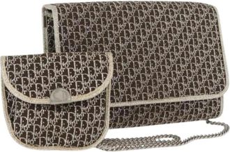 Dior Pre-owned Clutches, female, Brown, Size: ONE SIZE Pre-owned Trotter Canvas Shoulder Bag