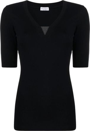 Brunello Cucinelli Brunello Cucinelli, V-neck Knitwear, female, Black, Size: XS V-neck T-shirt