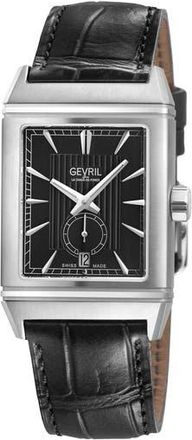 Gevril Group Time Square Croc Embossed Leather Strap Watch, 31mm x 43mm in Black at Nordstrom Rack