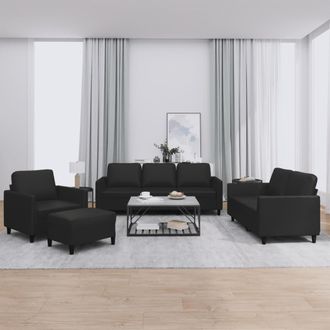 vidaXL Vidaxl - Juego De Sof&aacute;s Con Cojines 4 Piezas Cuero Sint&eacute;tico Negro