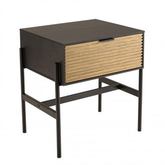 Macabane Mesita de noche con 1 caj&oacute;n de madera de pino y metal marr&oacute;n y negro