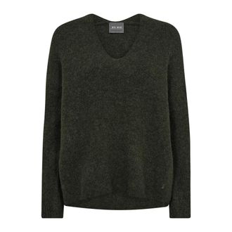 Mos Mosh Zachte V-hals Gebreide Trui Grape Leaf - Dames - V-hals truien - Groen - S - Wol - Truien & Vesten